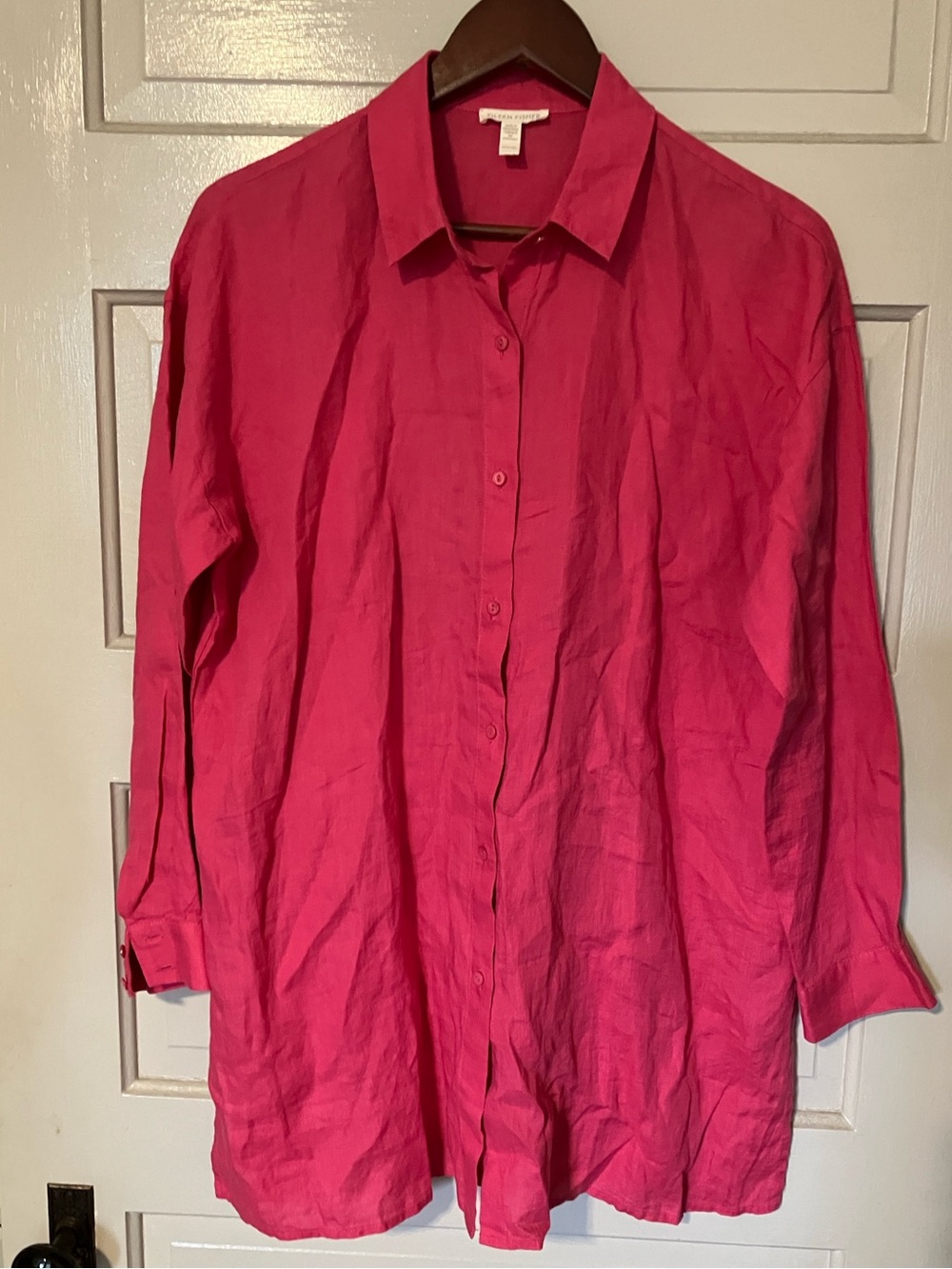 Eileen Fisher oversized Button-Down linen Shirt - Bright Pink XXS, 100% Linen